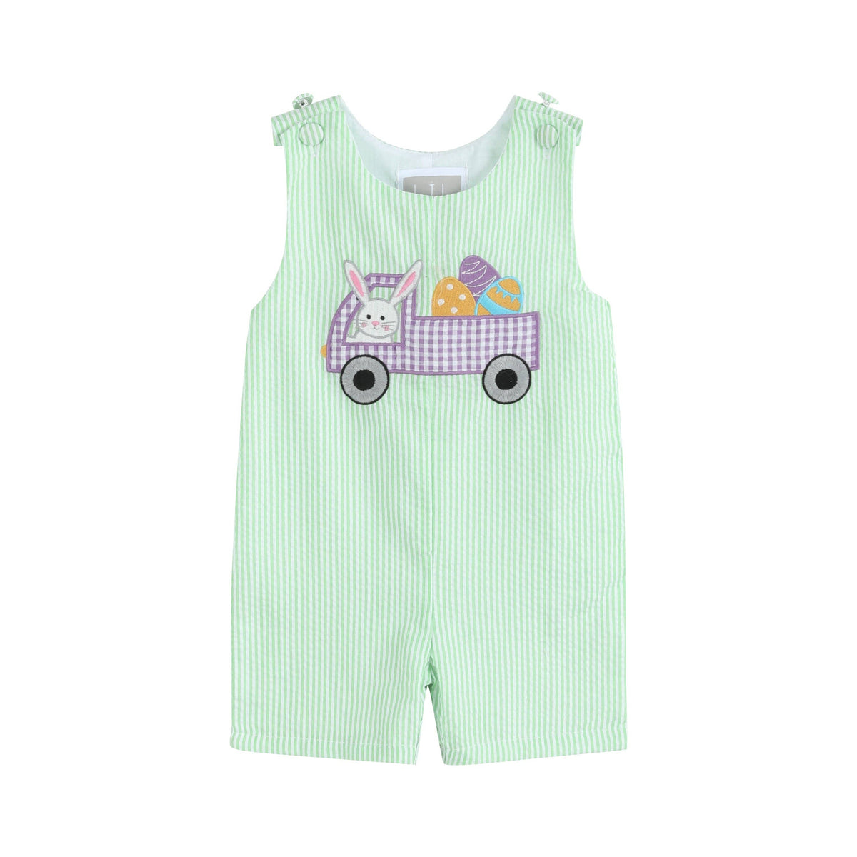 Lil Cactus - Green Seersucker Bunny Truck Shortalls – Reagan&Co